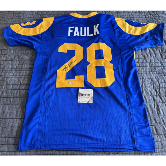 Autographed Marshall Faulk Jersey NFL St Louis Rams Signed Blue BAS COA LA  Rams Jerseys